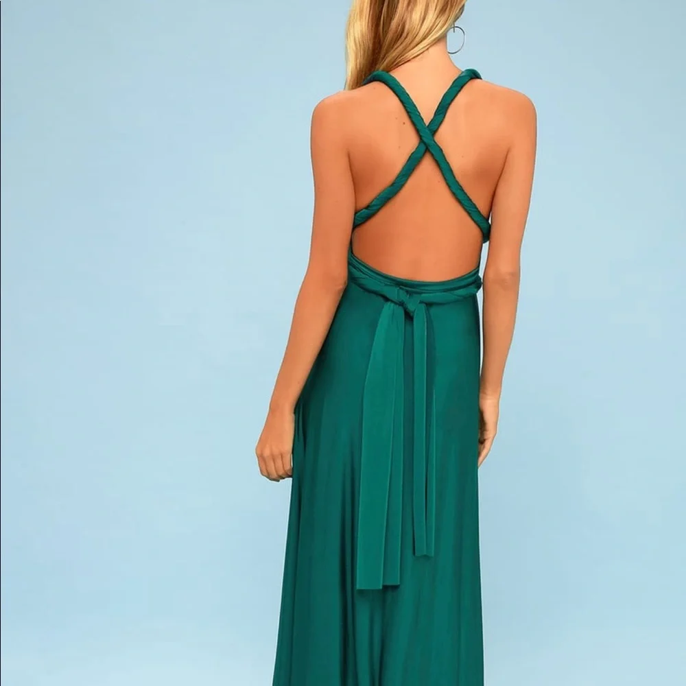 Lulu’s wrap Stunning Convertible Emerald Green Maxi Dress - Picture 2 of 9